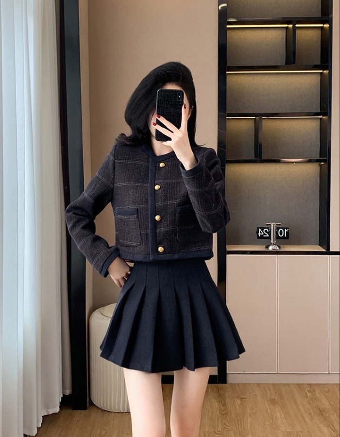 Ladies temperament coat lady pleated skirt 2pcs set