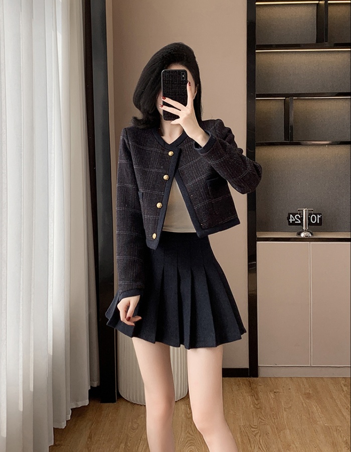 Ladies temperament coat lady pleated skirt 2pcs set