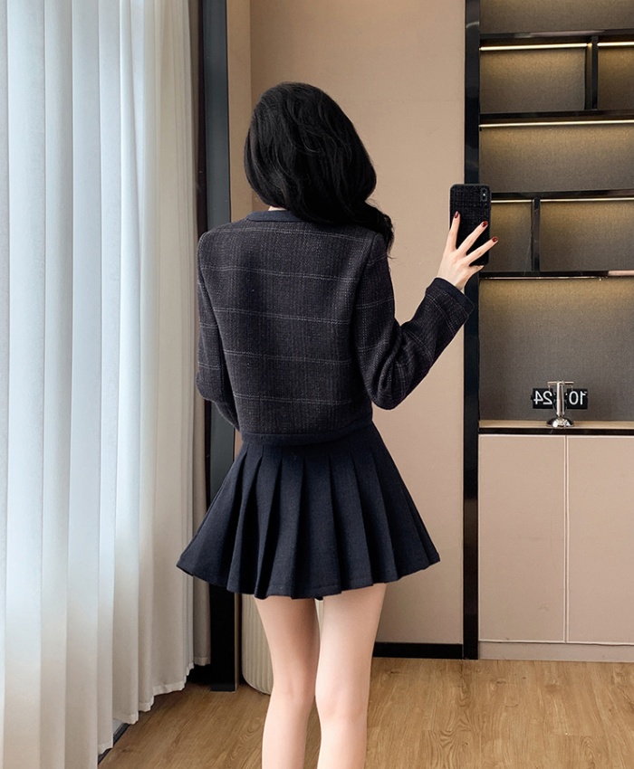 Ladies temperament coat lady pleated skirt 2pcs set