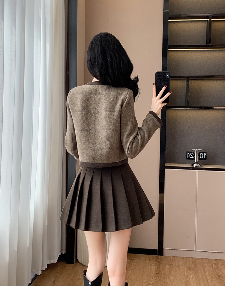 Ladies temperament coat lady pleated skirt 2pcs set