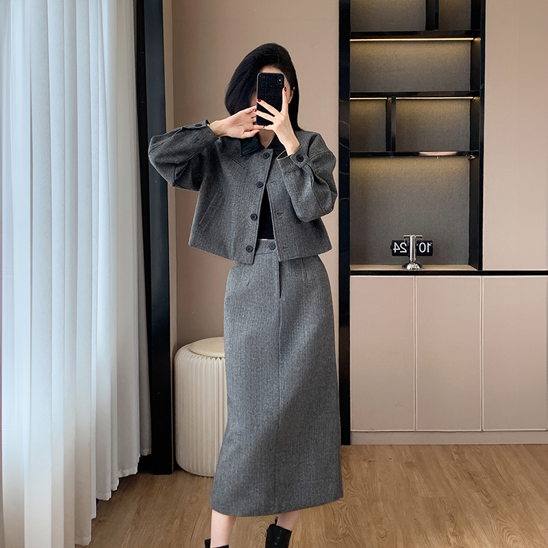 Chanelstyle Western style woolen autumn skirt 2pcs set