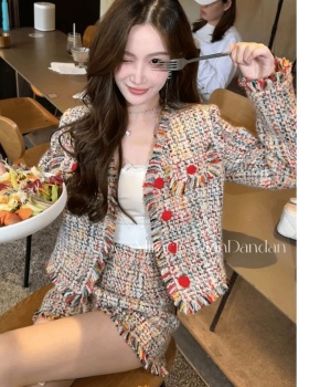 Chanelstyle coat rainbow shorts 2pcs set