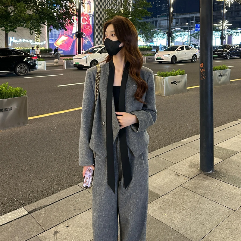 Temperament business suit woolen coat 2pcs set