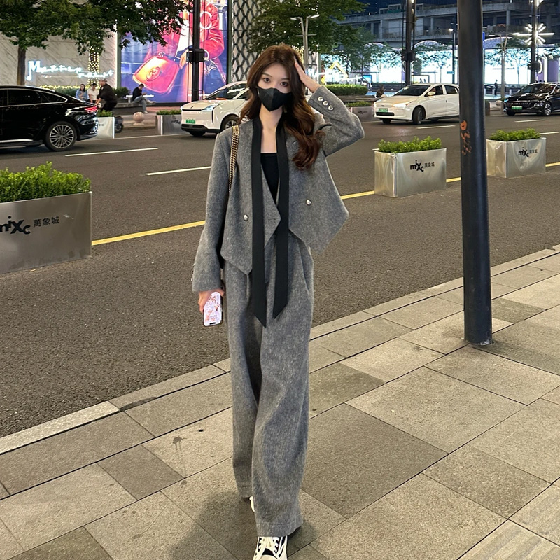 Temperament business suit woolen coat 2pcs set