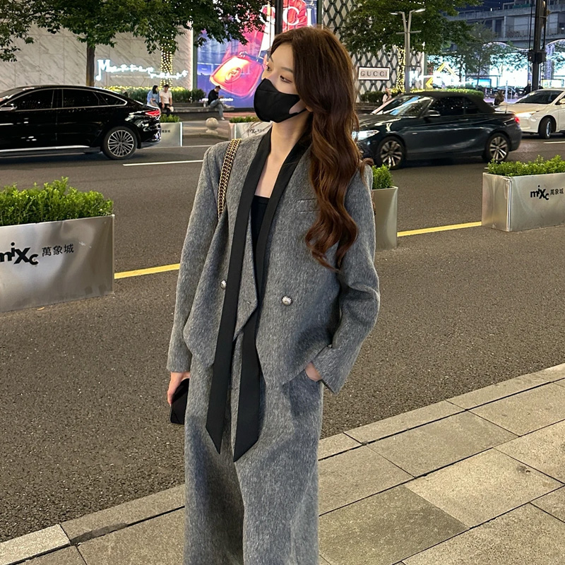 Temperament business suit woolen coat 2pcs set