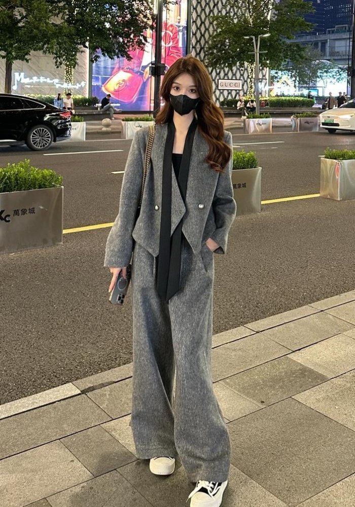 Temperament business suit woolen coat 2pcs set