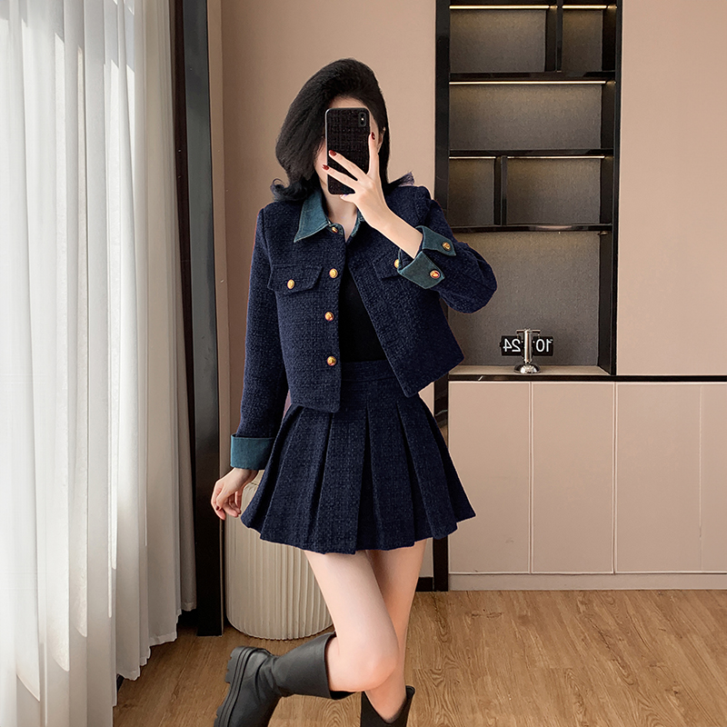 Chanelstyle coat autumn and winter skirt 2pcs set