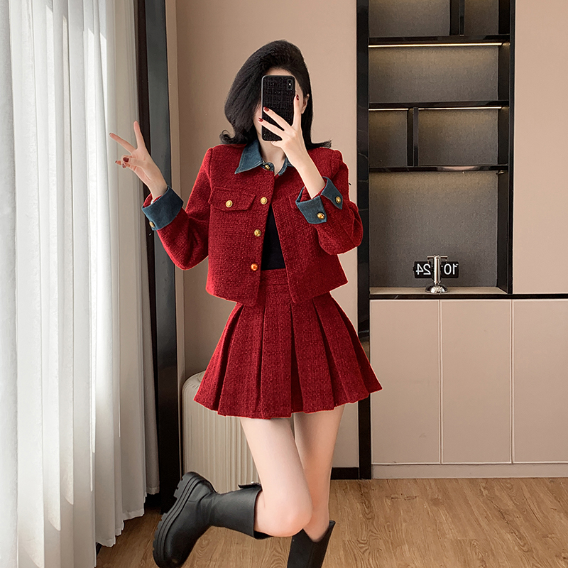 Chanelstyle coat autumn and winter skirt 2pcs set