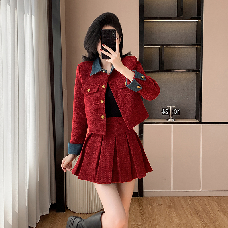 Chanelstyle coat autumn and winter skirt 2pcs set