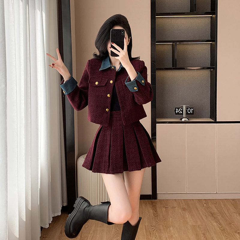 Chanelstyle coat autumn and winter skirt 2pcs set