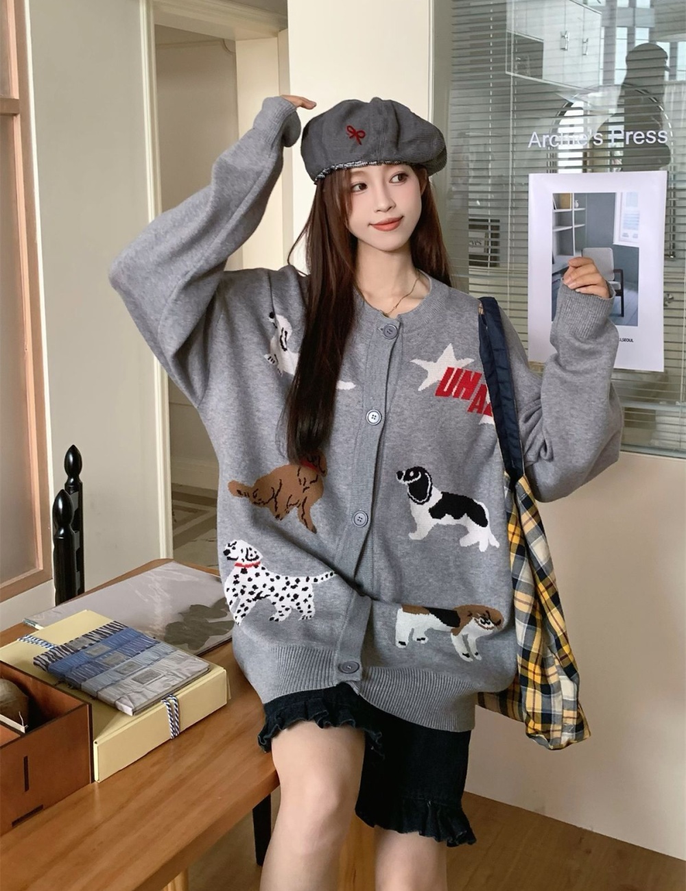 Knitted cartoon lazy sweater embroidery puppy coat