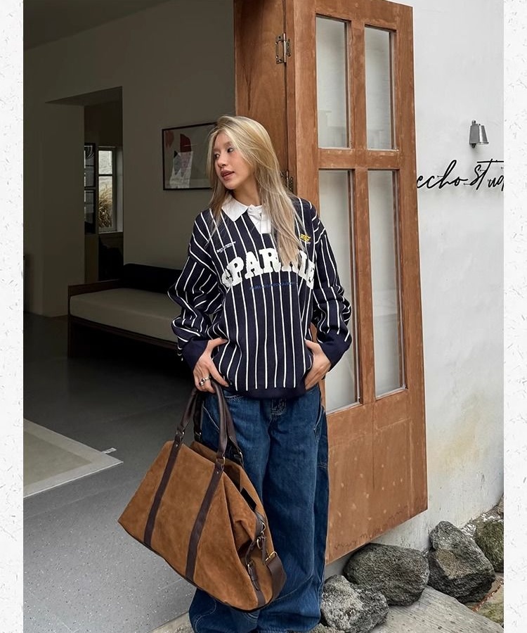 Autumn loose plush lazy stripe American style sweater