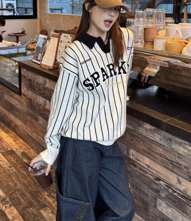 Autumn loose plush lazy stripe American style sweater