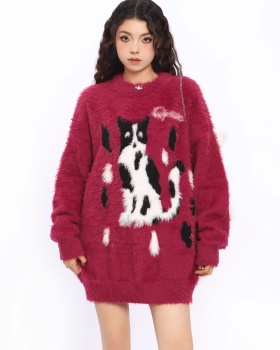 Lazy autumn and winter sweater mink velvet tops