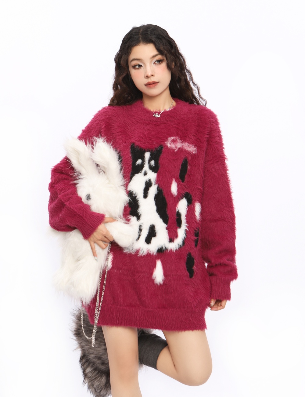 Lazy autumn and winter sweater mink velvet tops