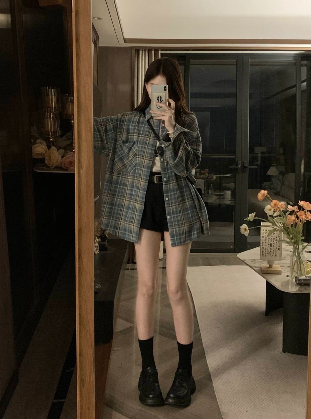 Plaid autumn retro Casual fashion loose couples shirt