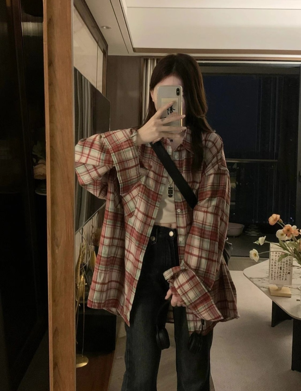 Plaid autumn retro Casual fashion loose couples shirt