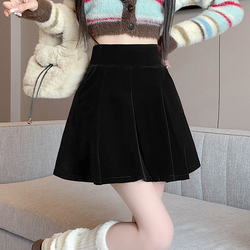 Slim autumn and winter skirt pleated velvet short skirt