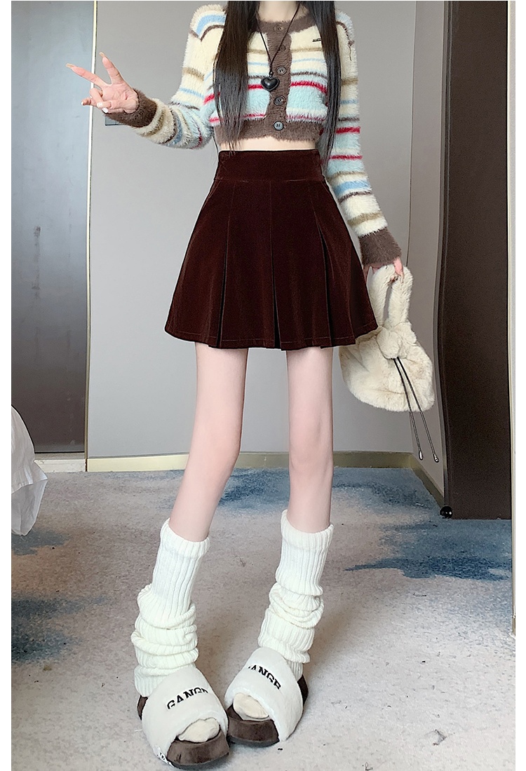 Slim autumn and winter skirt pleated velvet short skirt