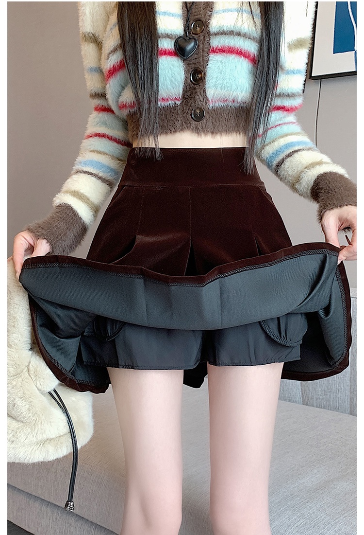 Slim autumn and winter skirt pleated velvet short skirt