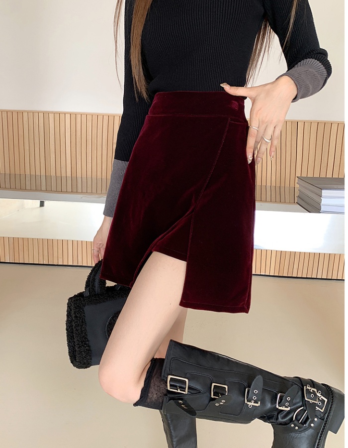 High waist anti emptied culottes wine-red skirt for women