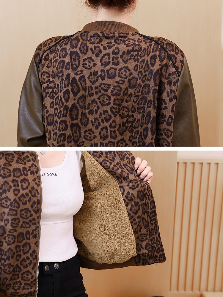 Western style plus velvet jacket loose leopard coat