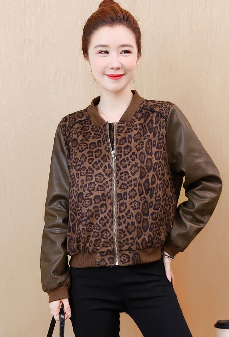 Western style plus velvet jacket loose leopard coat