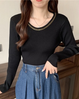 All-match long sleeve sweater chain autumn tops for women