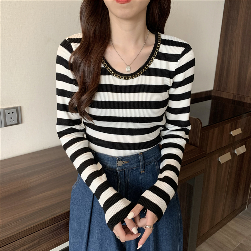 All-match long sleeve sweater chain autumn tops for women