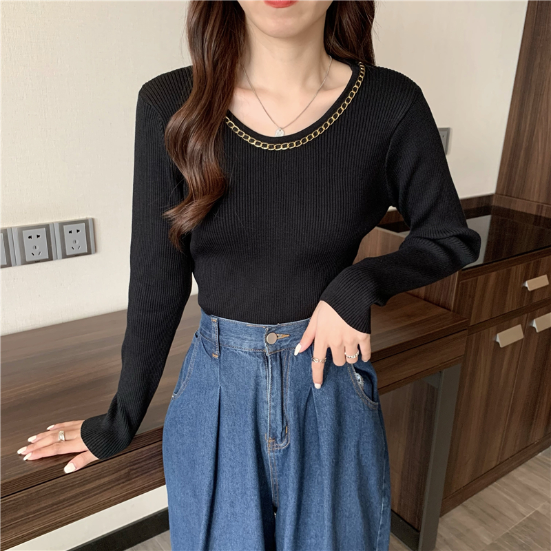 All-match long sleeve sweater chain autumn tops for women