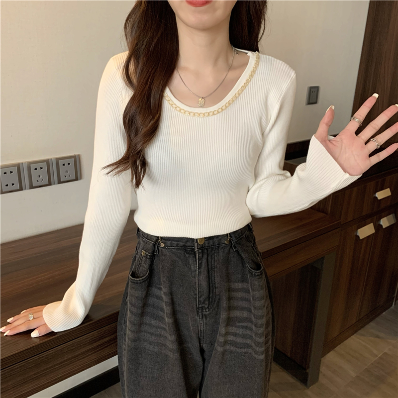 All-match long sleeve sweater chain autumn tops for women