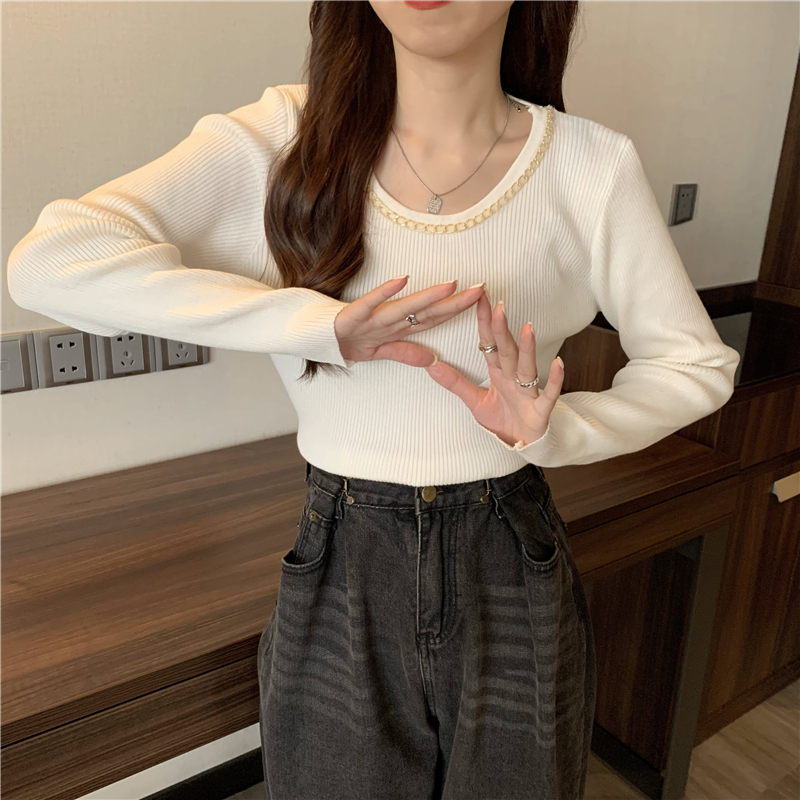 All-match long sleeve sweater chain autumn tops for women