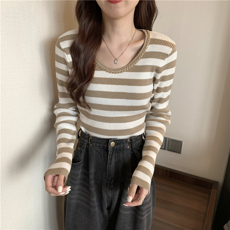 All-match long sleeve sweater chain autumn tops for women