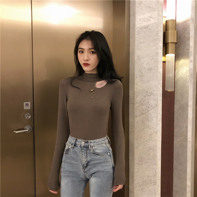 Pure cotton autumn tops slim Korean style bottoming shirt