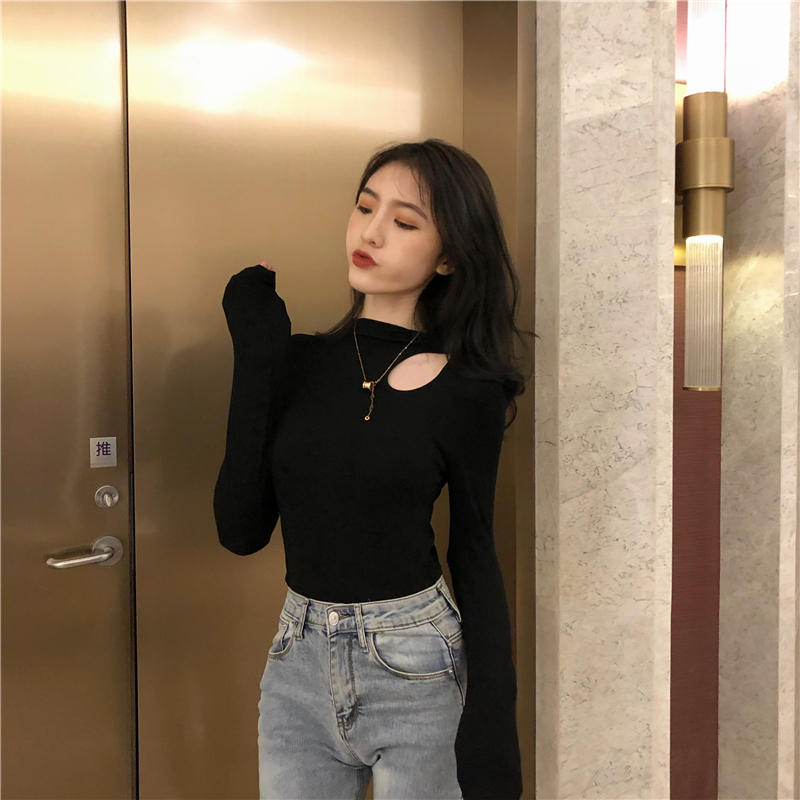 Pure cotton autumn tops slim Korean style bottoming shirt