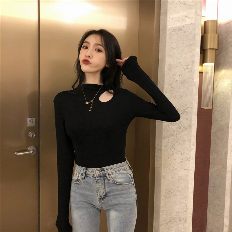 Pure cotton autumn tops slim Korean style bottoming shirt