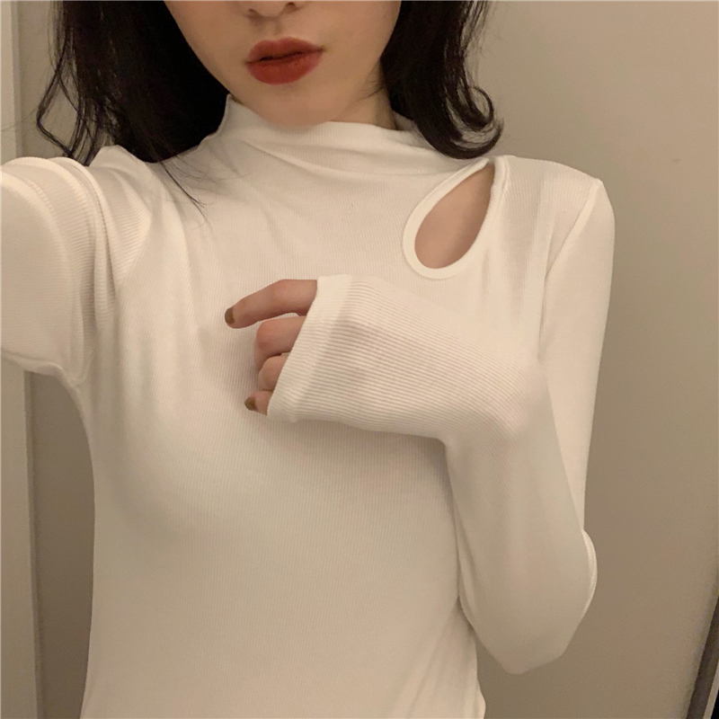 Pure cotton autumn tops slim Korean style bottoming shirt