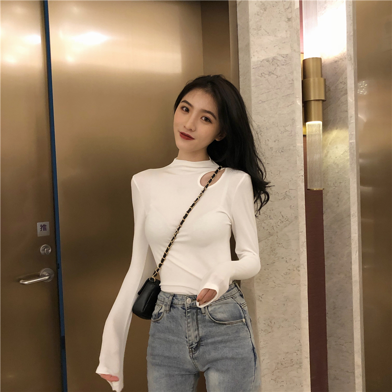 Pure cotton autumn tops slim Korean style bottoming shirt