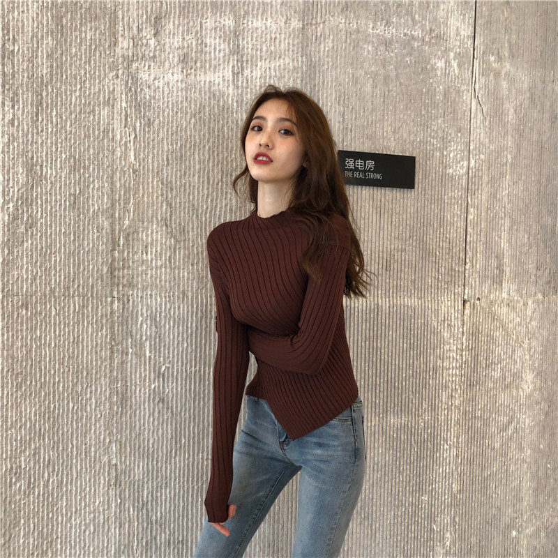 Pit stripe pure bottoming shirt slim sweater for women