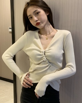 Drawstring pinched waist niche slim long sleeve sweater