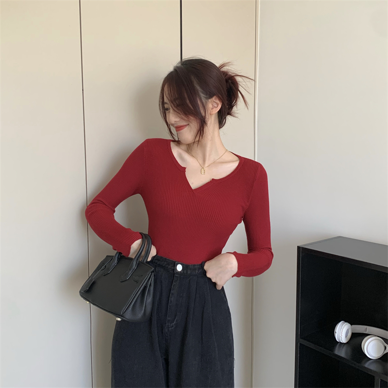 Bottoming pure sweater slim tops for women