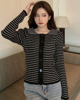 Slim long sleeve all-match stripe single-breasted tops