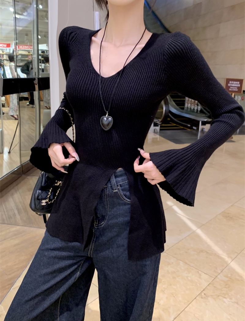 Pure autumn split slim irregular long sleeve sweater