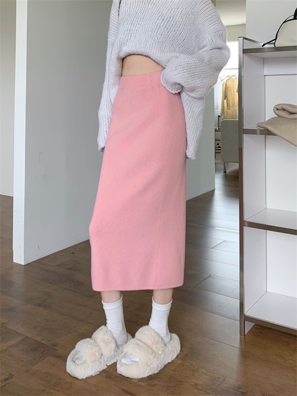 Long straight temperament short skirt slim knitted skirt