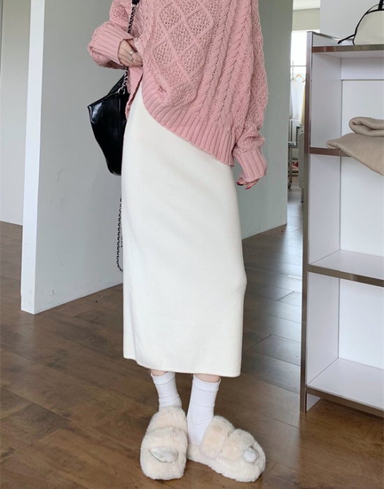 Long straight temperament short skirt slim knitted skirt