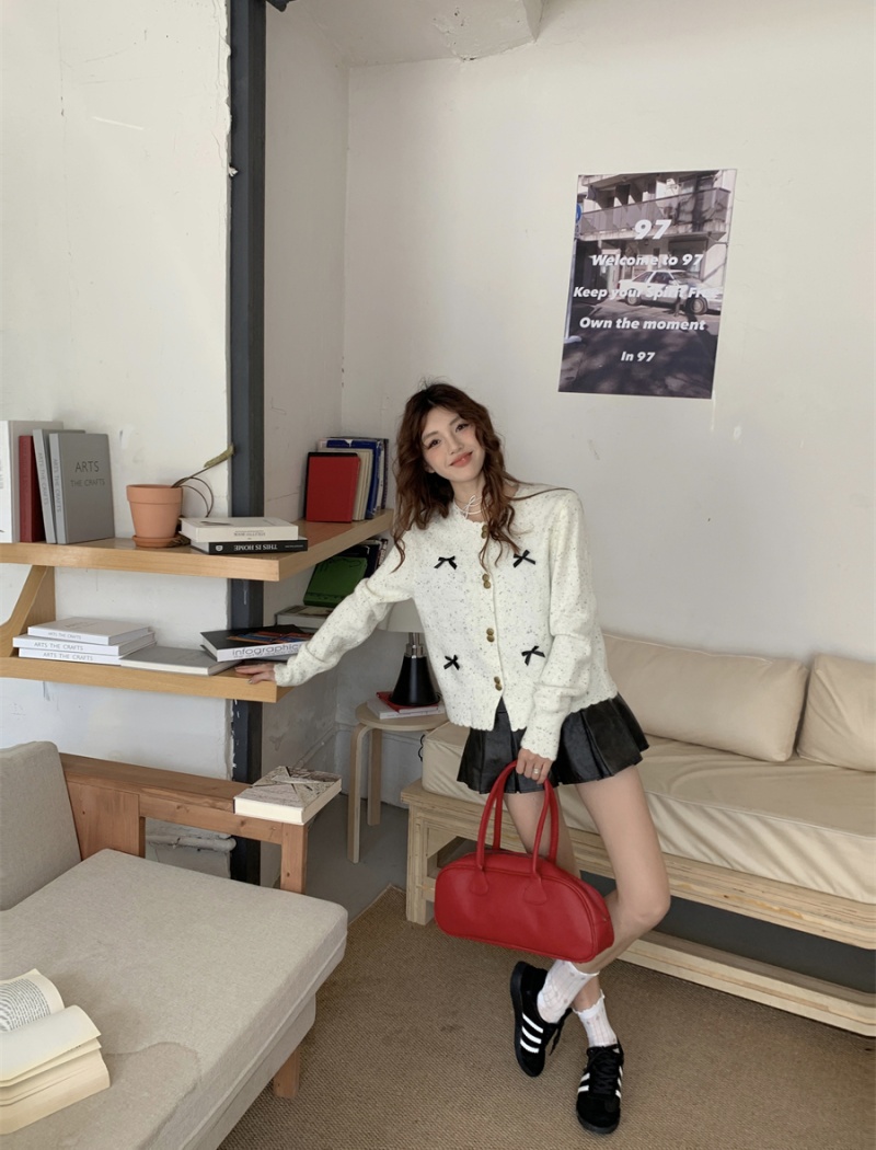 Bow long sleeve autumn coat chanelstyle tender tops