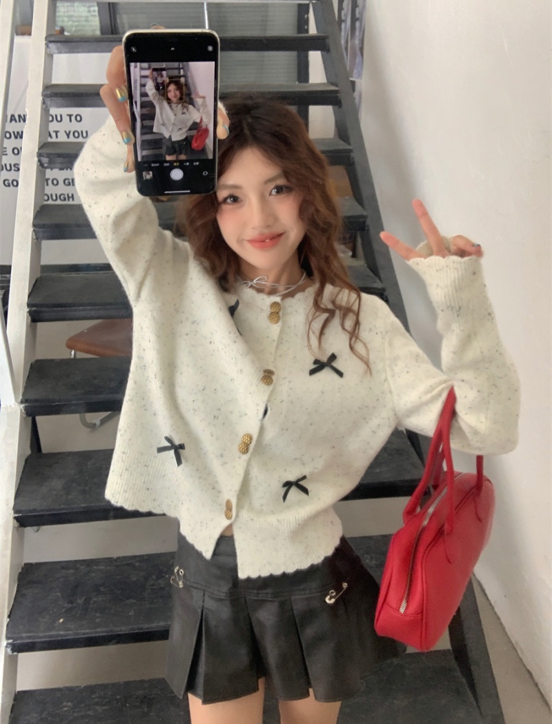 Bow long sleeve autumn coat chanelstyle tender tops