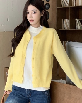 Korean style knitted sweater Pseudo-two yellow cardigan