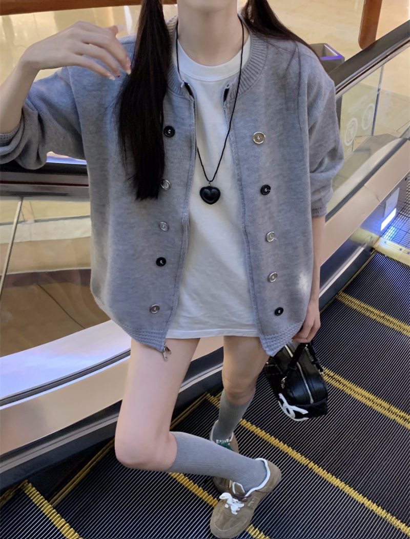 Double-breasted Korean style sweater loose cardigan