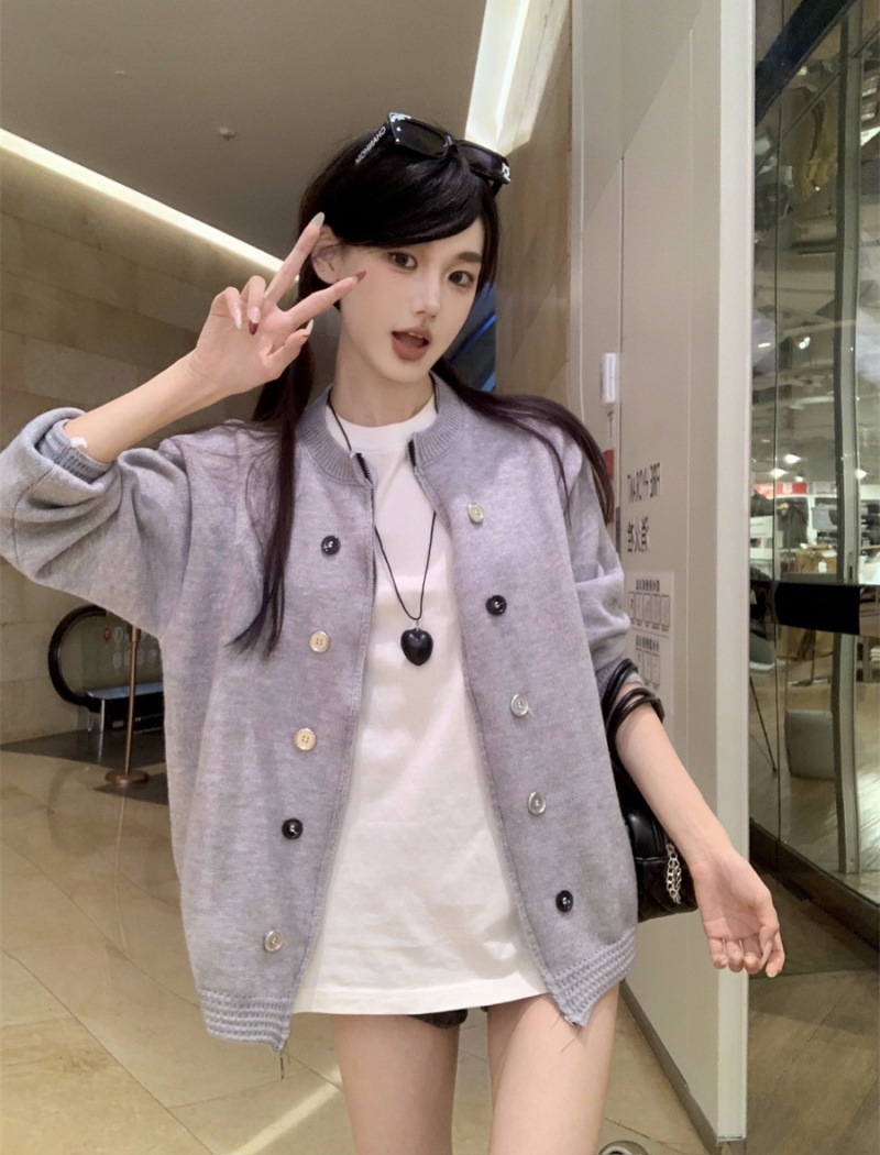 Double-breasted Korean style sweater loose cardigan